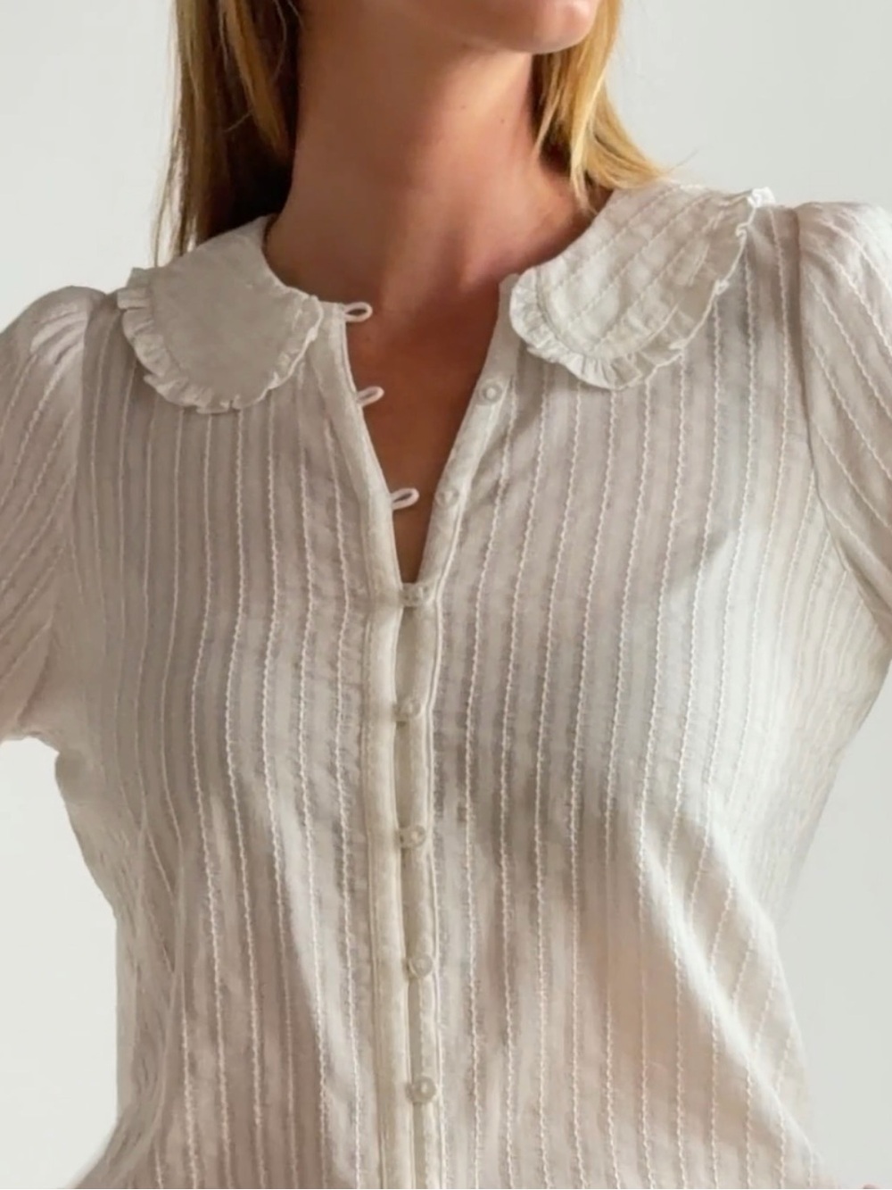 Quince 100% Cotton Boho Peasant RomanticWhite Ruffle Short Sleeve Blouse XL